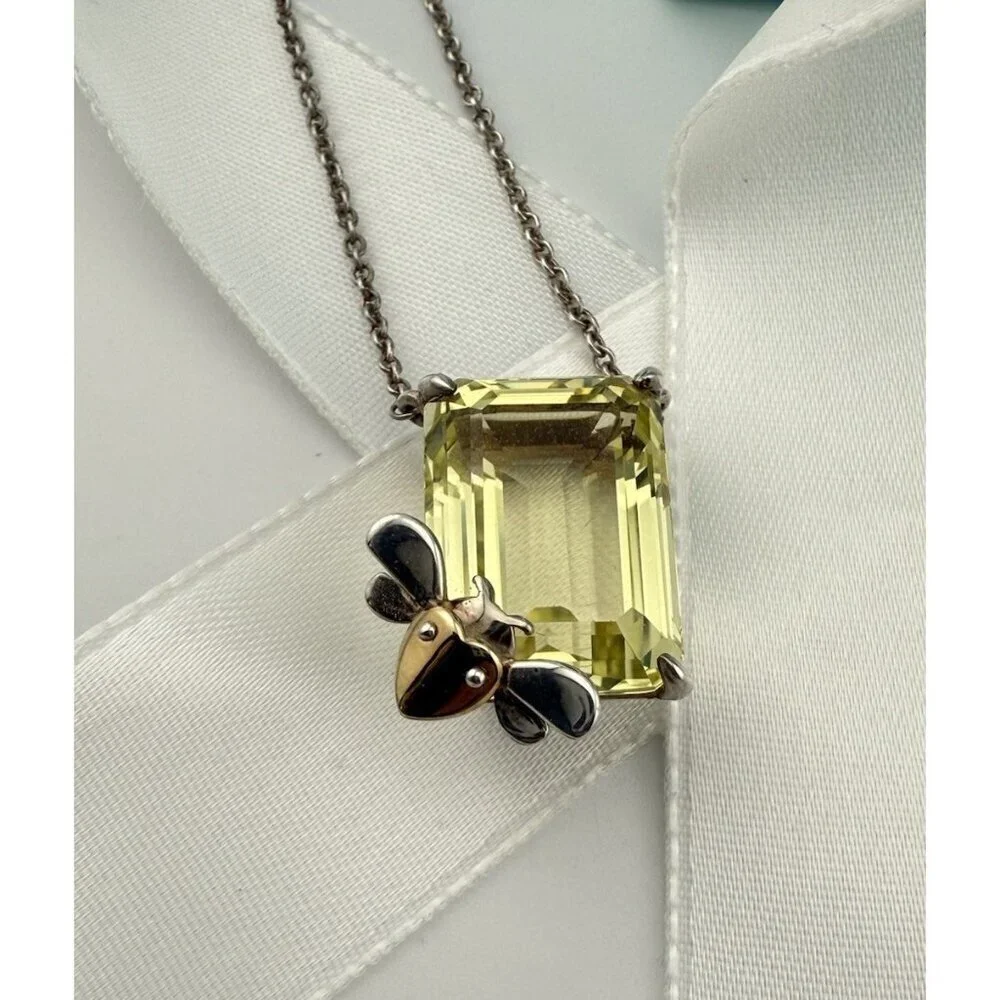 Tiffany & Co. Lemon Quartz Love Bug Sparkler Necklace Sterling Silver 18-20
